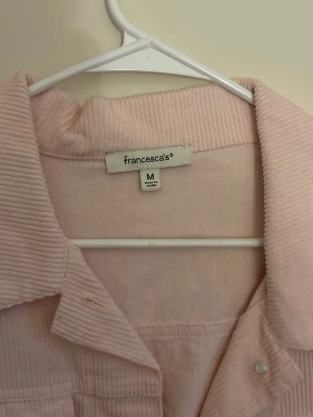 Francesca's Collections Pastel Pink Corduroy Jacket